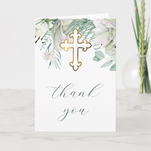 White Flowers and Greenery Religious Thank You Karte (Vorderseite)