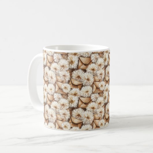 White Flowers Cream Envelopes Kaffeetasse (Vorderseite Links)