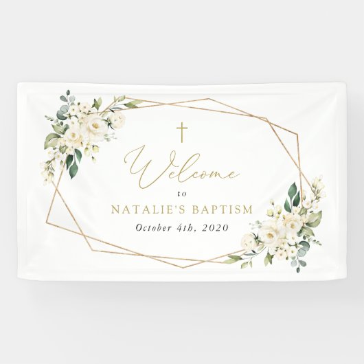 White Flowers, Cream Flowers, Baptism Welcome Banner (Horizontal)