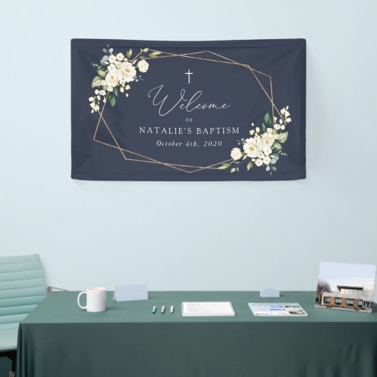 White Flowers, Cream Flowers, Baptism Welcome Banner (Messeveranstaltung)