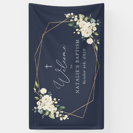 White Flowers, Cream Flowers, Baptism Welcome Banner (Vertikal)