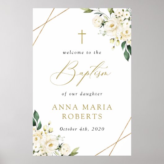White Flowers, Cream Flowers, Baptism Welcome Poster (Vorne)