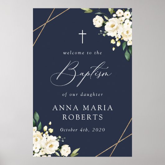 White Flowers, Cream Flowers, Baptism Welcome Poster (Vorne)