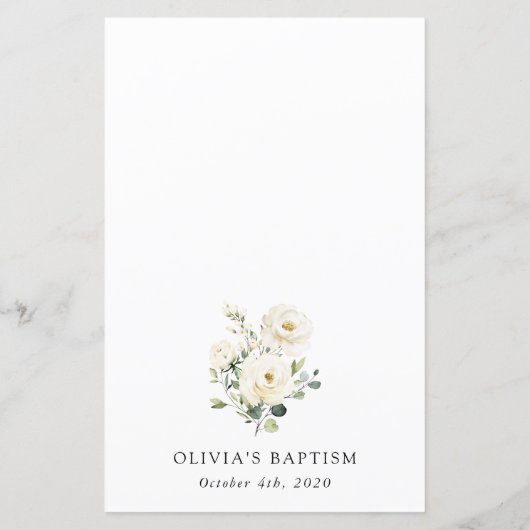 White Flowers, Cream Flowers, Boho, Baptism Menu (Rückseite)