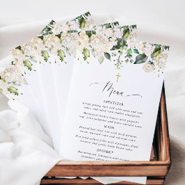 White Flowers, Cream Flowers, Boho, Baptism Menu