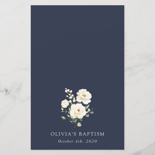 White Flowers, Cream Flowers, Boho, Baptism Menu (Rückseite)