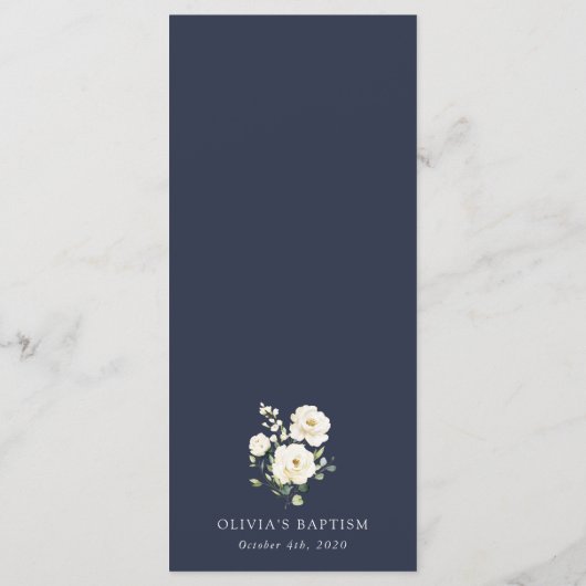 White Flowers, Cream Flowers, Boho, Baptism Menu Menükarte (Rückseite)