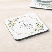 White Flowers, Cream Flowers, Boho, Birthday Getränkeuntersetzer (Linke Seite)