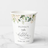 White Flowers, Cream Flowers, Boho, Birthday Pappbecher (Vorderseite)