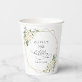 White Flowers, Cream Flowers, Boho, Birthday Pappbecher (Rückseite)