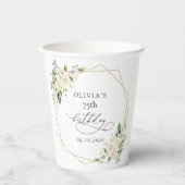 White Flowers, Cream Flowers, Boho, Birthday Pappbecher (Vorderseite)