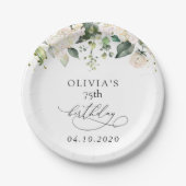 White Flowers, Cream Flowers, Boho, Birthday Pappteller (Vorderseite)