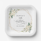 White Flowers, Cream Flowers, Boho, Birthday Pappteller (Vorderseite)