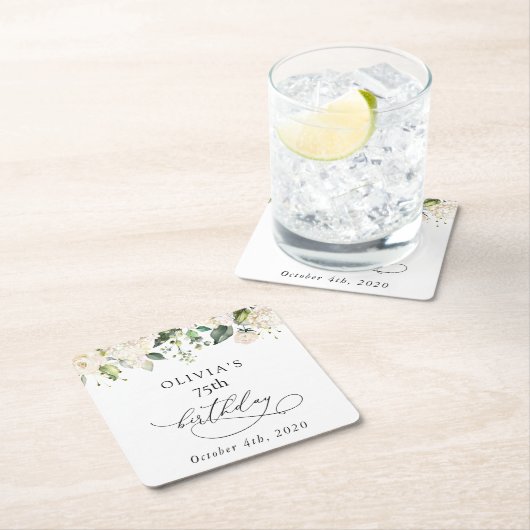 White Flowers, Cream Flowers, Boho, Birthday Rechteckiger Pappuntersetzer (Vor Ort)