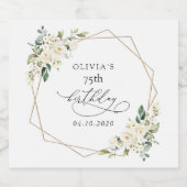 White Flowers, Cream Flowers, Boho, Birthday Schaumweinetikett (Einzelnes Label)