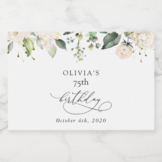 White Flowers, Cream Flowers, Boho, Birthday Schaumweinetikett (Einzelnes Label)