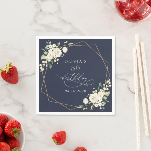 White Flowers, Cream Flowers, Boho, Birthday Serviette (Beispiel)