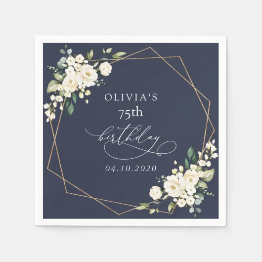 White Flowers, Cream Flowers, Boho, Birthday Serviette (Vorderseite)