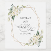 White Flowers, Cream Flowers, Boho, Birthday Weinetikett (Einzelnes Label)