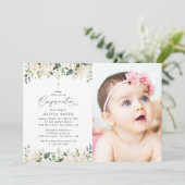 White Flowers, Cream Flowers, Boho, Confirmation Einladung (Stehend Vorderseite)