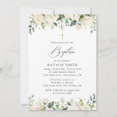 White Flowers, Cream Flowers, Boho, Floral Baptism Einladung (Vorderseite)
