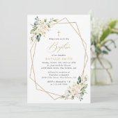 White Flowers, Cream Flowers, Boho, Floral Baptism Einladung (Stehend Vorderseite)