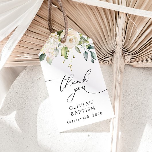 White Flowers, Cream Flowers, Boho, Floral Baptism Geschenkanhänger