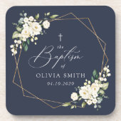 White Flowers, Cream Flowers, Boho, Floral Baptism Getränkeuntersetzer (Vorderseite)