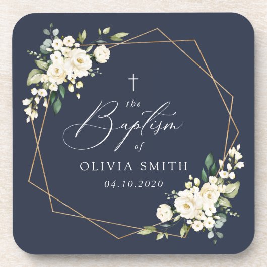 White Flowers, Cream Flowers, Boho, Floral Baptism Getränkeuntersetzer (Vorderseite)
