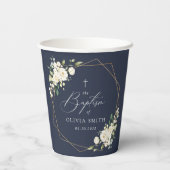 White Flowers, Cream Flowers, Boho, Floral Baptism Pappbecher (Rückseite)