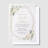 White Flowers, Cream Flowers, Boho, Floral Baptism Pergament Einladungen (Versetzt)