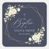 White Flowers, Cream Flowers, Boho, Floral Baptism Quadratischer Aufkleber (Vorderseite)