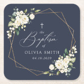 White Flowers, Cream Flowers, Boho, Floral Baptism Rechteckiger Pappuntersetzer (Vorderseite)