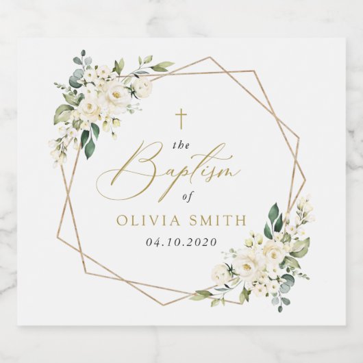 White Flowers, Cream Flowers, Boho, Floral Baptism Schaumweinetikett (Einzelnes Label)