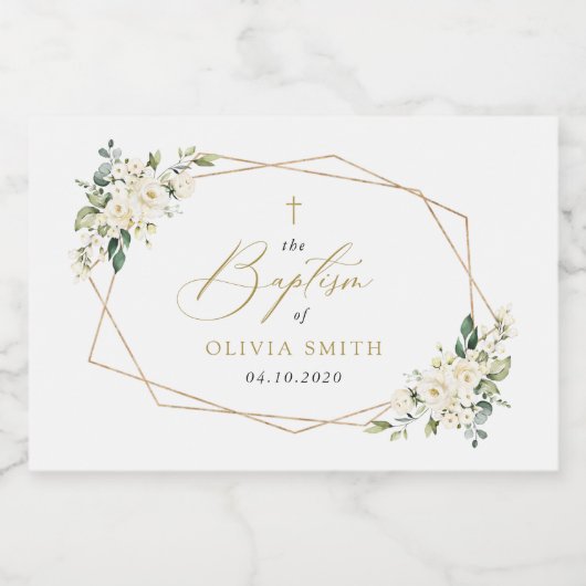 White Flowers, Cream Flowers, Boho, Floral Baptism Schaumweinetikett (Einzelnes Label)