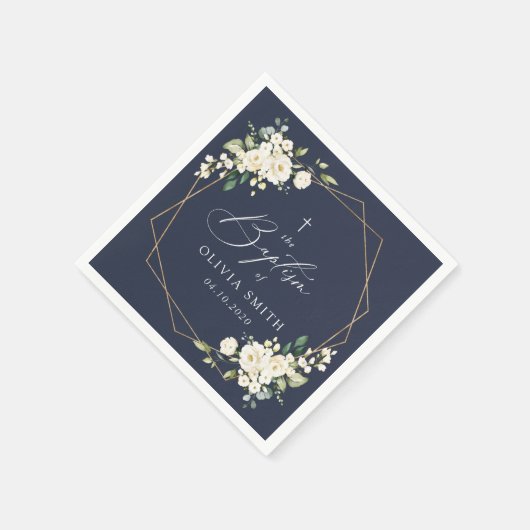 White Flowers, Cream Flowers, Boho, Floral Baptism Serviette (Ecke)