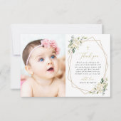 White Flowers, Cream Flowers, Greenery, Baptism Dankeskarte (Vorderseite)