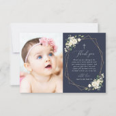 White Flowers, Cream Flowers, Greenery, Baptism Dankeskarte (Vorderseite)