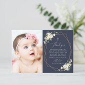 White Flowers, Cream Flowers, Greenery, Baptism Dankeskarte (Stehend Vorderseite)