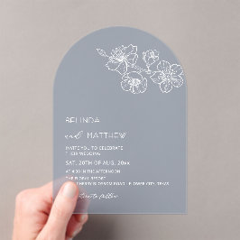  White Flowers Dusty Blue Casual Wedding Acryleinladungen