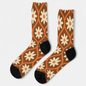 White Flowers on Brown Vintage Ogee Pattern Socken (Linkes Detail)