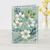 White Flowers on Green Leaves Background Birthday Karte (Gelbe Blume)
