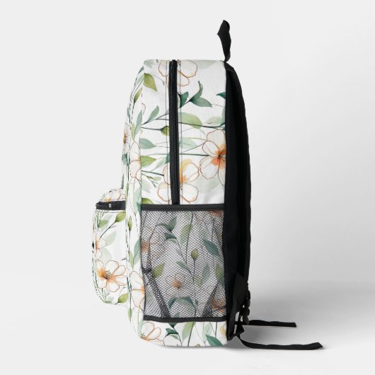 White Flowers Pattern Back to School Botanical Bedruckter Rucksack (Rechts)