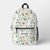 White Flowers Pattern Back to School Botanical Bedruckter Rucksack (Vorderseite)