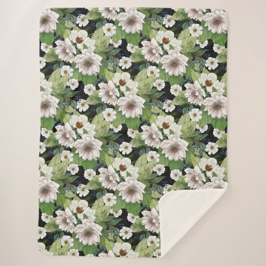 White Flowers Sherpa Blanket Sherpadecke (Vorderseite)