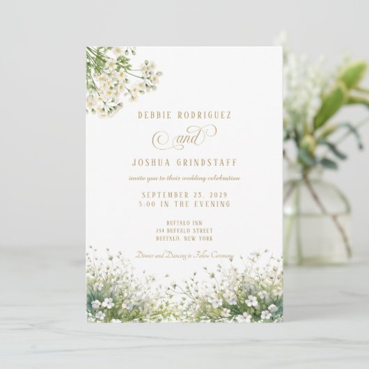 White Flowers Spring Wedding Invitation Einladung (Stehend Vorderseite)