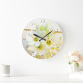 White Flowers Wall Clock Große Wanduhr (Zuhause)