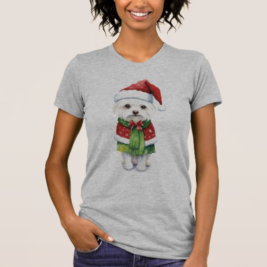 White Fluffy Christmas Dog T - Shirt - Niedlich (Vorderseite)