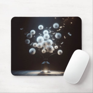 White Fluffy Dandelion Bouquet Mousepad