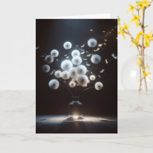 White Fluffy Dandelions Karte (Gelbe Blume)